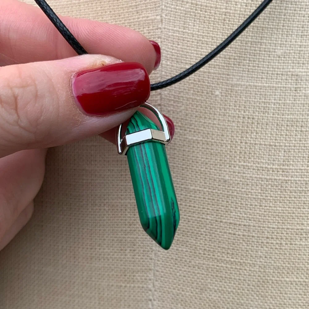 Handmade Malachite Stone Dagger Amulet Necklace - Picture 11 of 11
